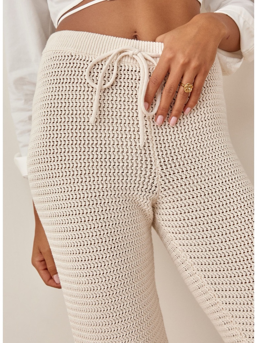 Reformation Cream Rosso Open Knit Organic Cotton Pants size Small - Picture 2 of 9